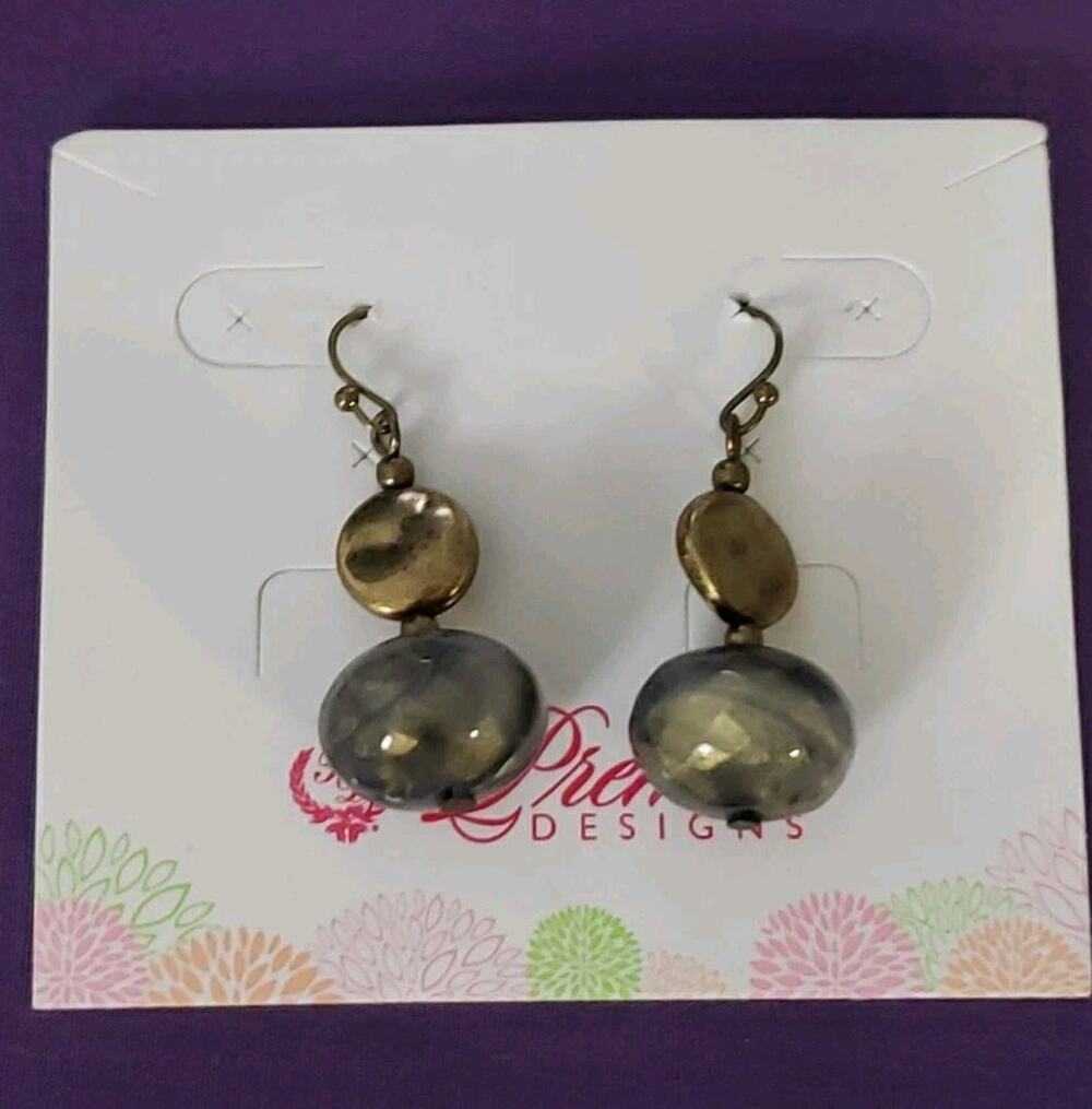 Premier Designs Dangle Earrings Beaded Brass Metallic Faceted New Old Stock